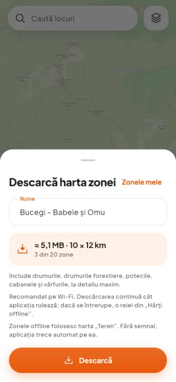 Descărcarea unei zone de hartă pentru folosire fără semnal