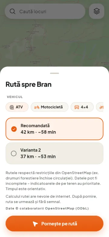Alegerea vehiculului și a variantei de rută spre Bran
